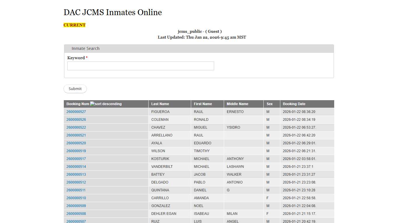 DAC JCMS Inmates Online Doña Ana County
