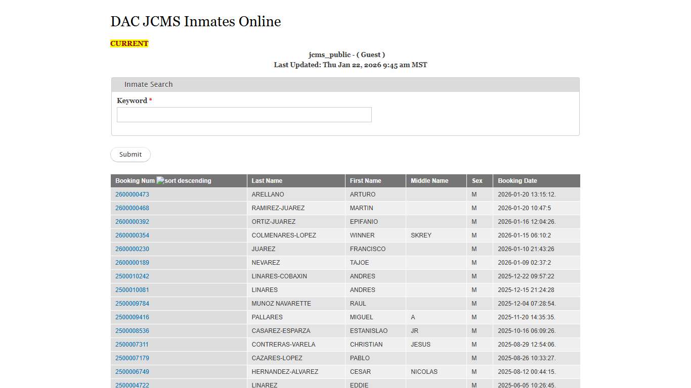 DAC JCMS Inmates Online Doña Ana County