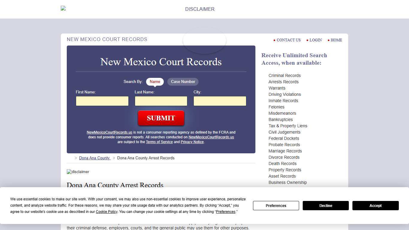 Dona Ana County Arrest Records NewMexicoCourtRecords.us
