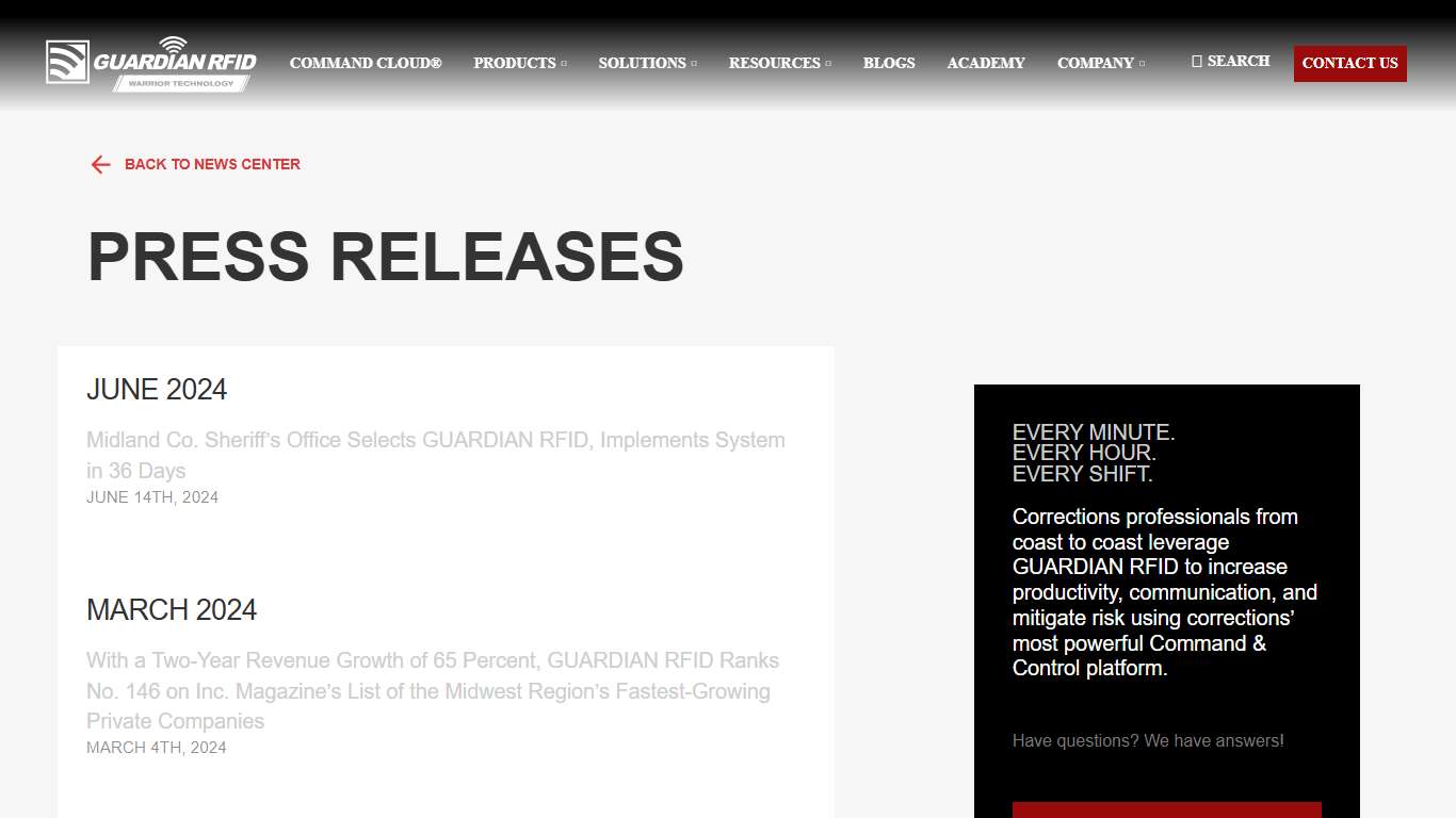 Press Releases GUARDIAN RFID