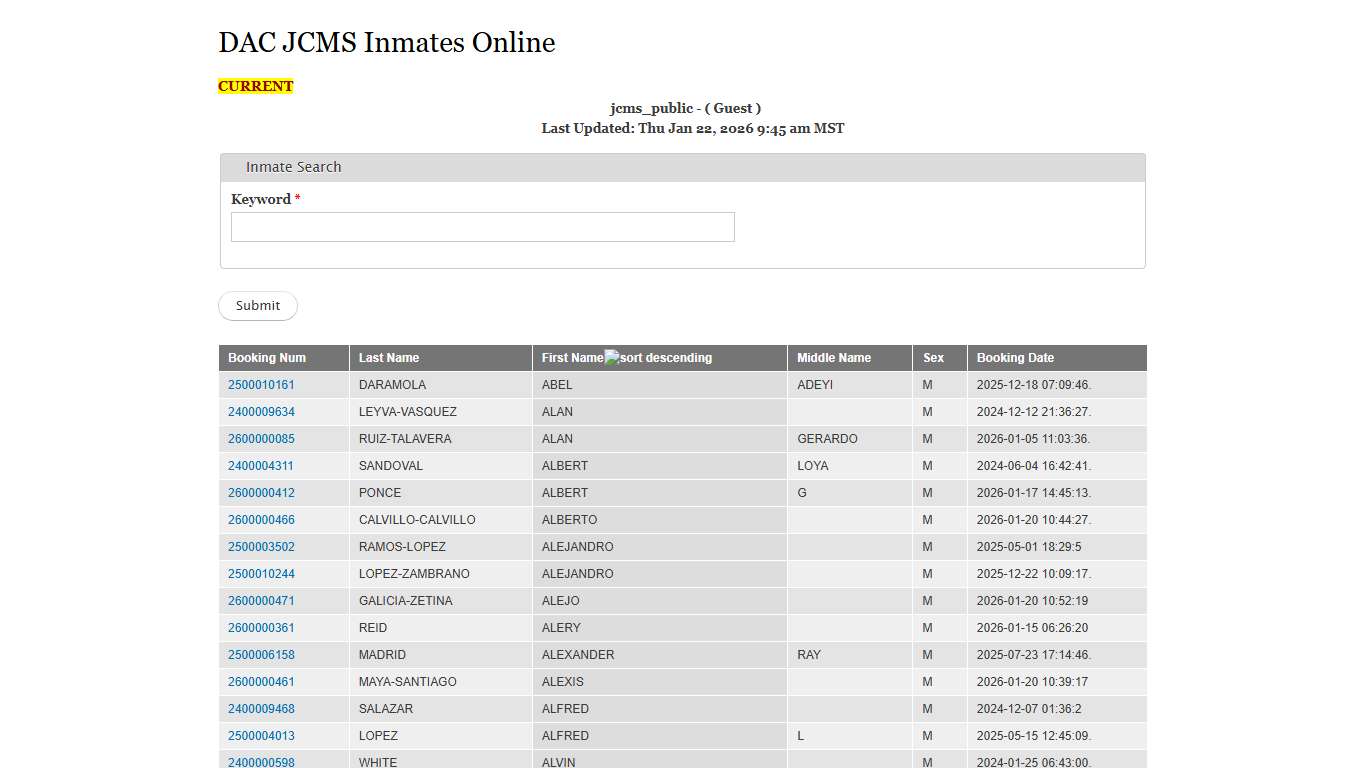 DAC JCMS Inmates Online Doña Ana County